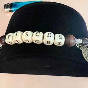 Wooden Letters PISCES Smoker’s Helper Smoke Clip with Charms and Beaded Suede
